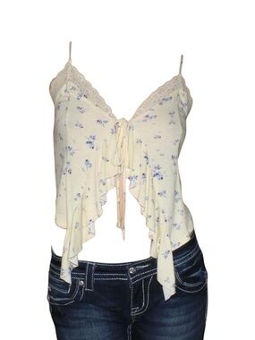 Urban Outfitters pastel yellow ditsy floral ruffle hem lace trim cami tank top